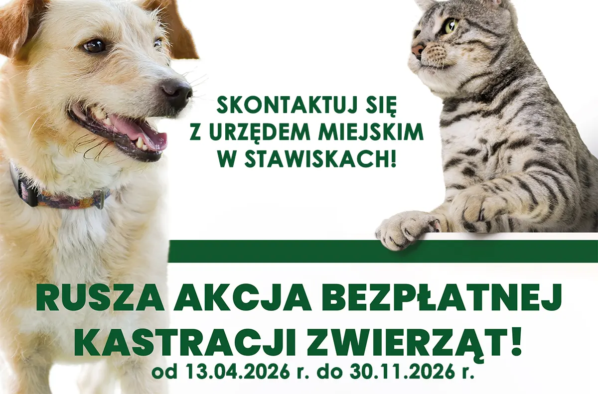 akcja bezpłatnej kastracji i znakowania zwierząt - baner do ogłoszenia.